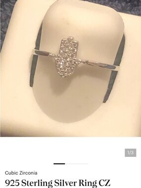 925 Sterling Silver Hamsa Hand Ring with CZ Accents - Silver size 7.25